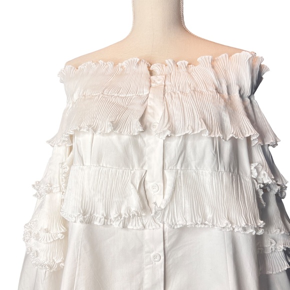 # A035  Nancy Romantic chic White Off Shoulder Layered Ruffle Dress  NEW  M - Picture 4 of 10